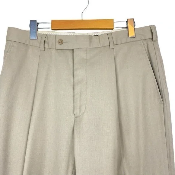 Pierre cardin Mens Vintage Beige Lined Pleated Dress Pant US 34 Short - Picture 4 of 16
